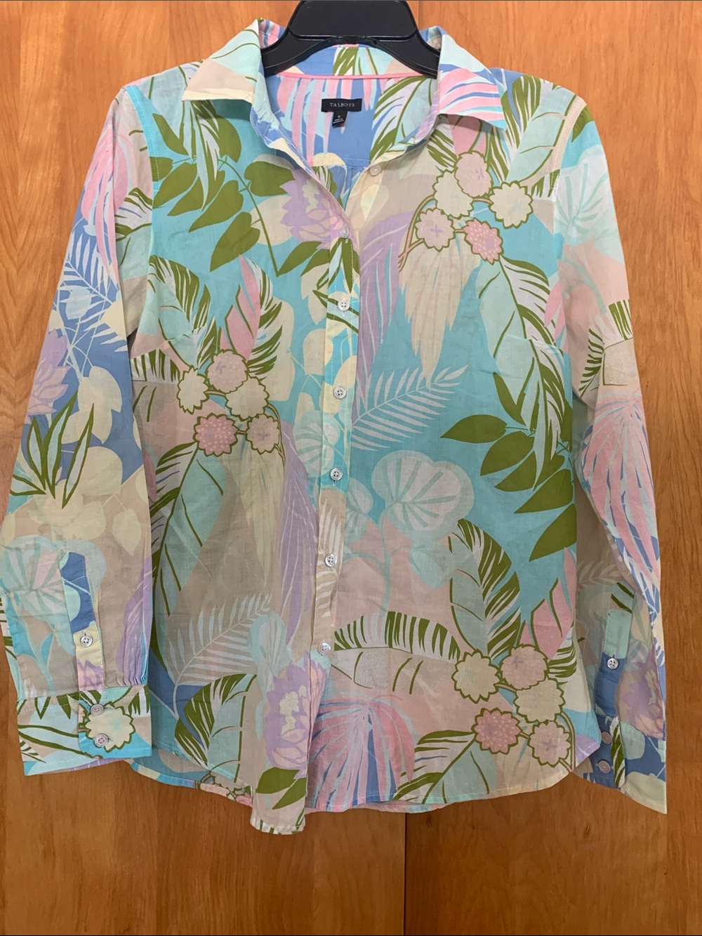 Talbots 100% Cotton Tropical Pastel Floral Coastal Beachy Button-Down sz S